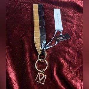 Victoria’s Secret Colorblack Faux Leather Wristlet Strap Keychain - black/brown